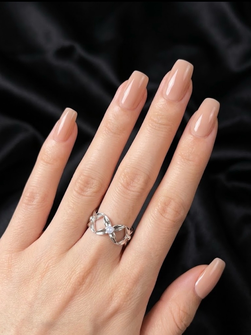 Vintage Sterling silver S925 adjustable Pearl Accent Ring